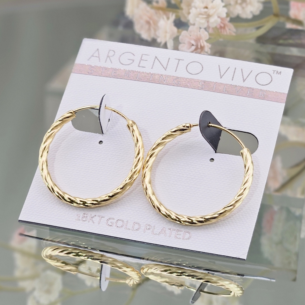 Argento Vivo 18k Gold Plated Twisted Endless Hoop Earrings Boho Gift Christmas